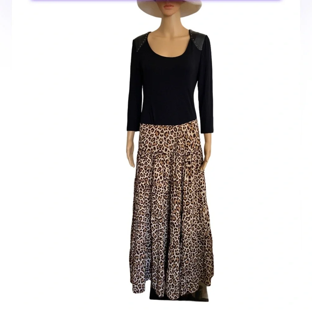 WD NY Animal Print Tiered Lined Full Length Skirt Size 8